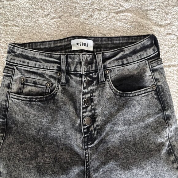 Pistola Jeans Women’s 26 Skinny Button Fly Black Washed Inseam 27" NEW - Picture 2 of 4